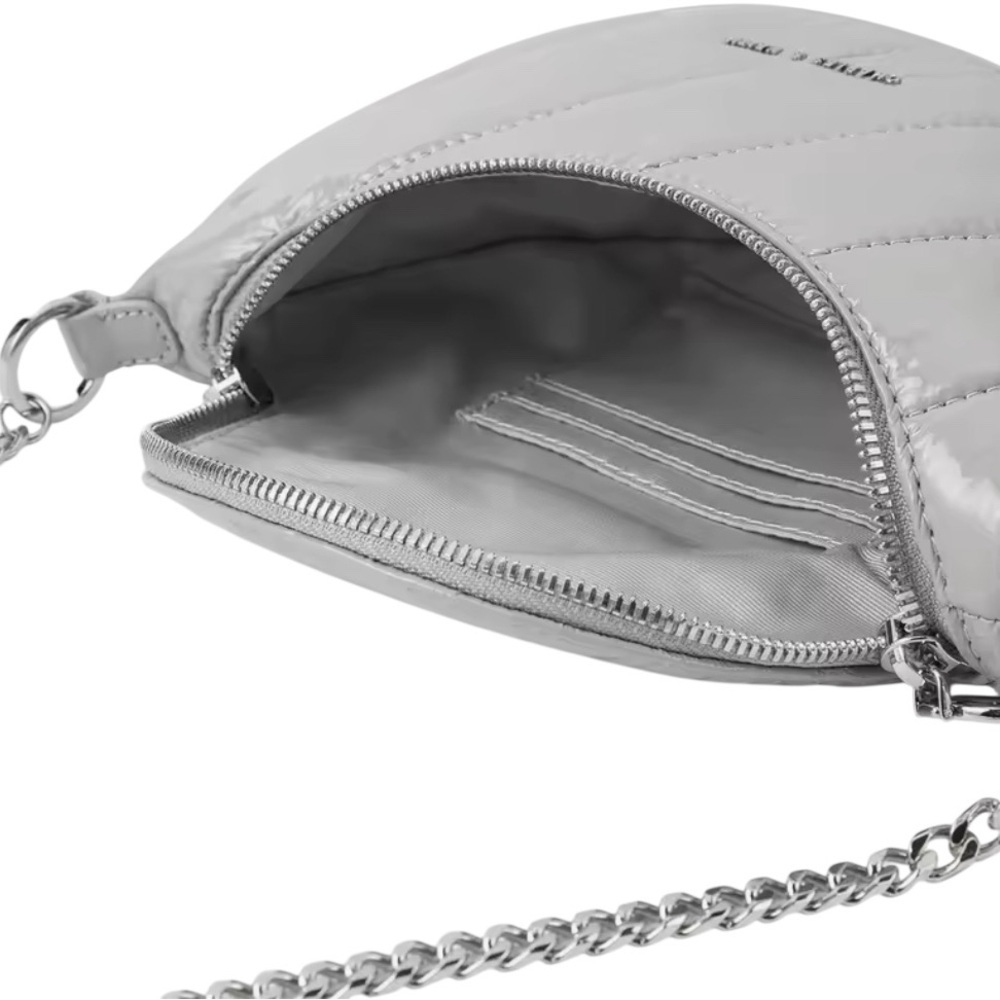 Nwot Charles & Keith Silver & light gray Crossbody Bag chain & leather straps - Picture 6 of 16